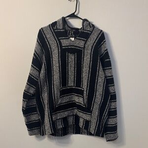 Striped Baja “Drug Rug” Hoodie in Black and Cream